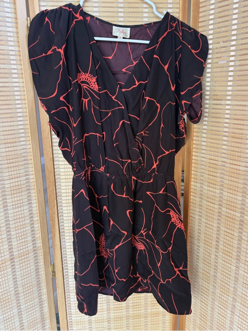 Parker Black & Red Floral Mini Dress – Size Small